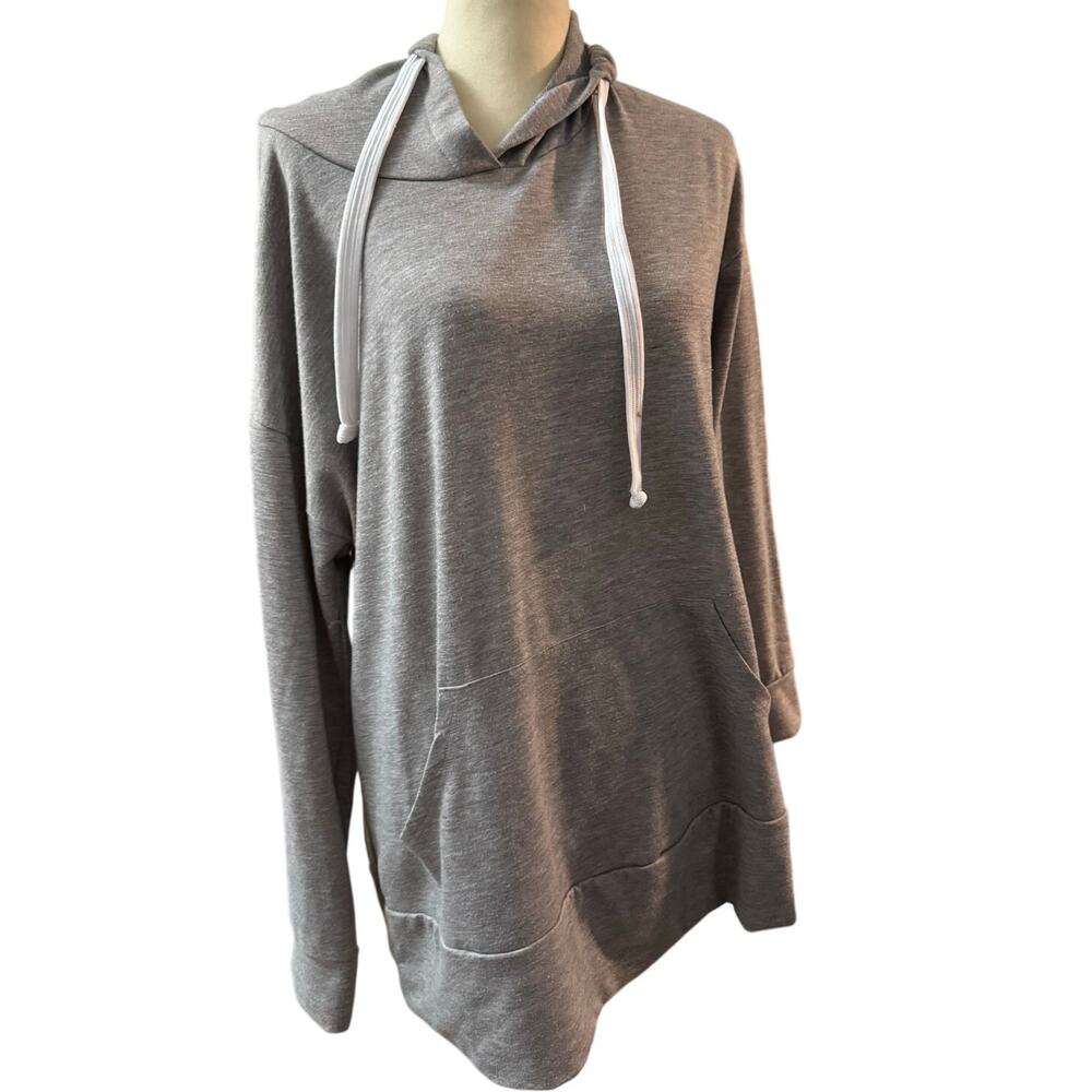 Red Lolly Gray Oversized Hoodie Tunic Cozy Knit Lounge Pullover, Medium